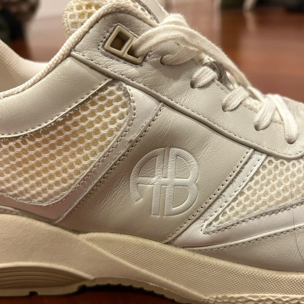 Anine Bing Cream White Mesh Leather Platform Sneakers